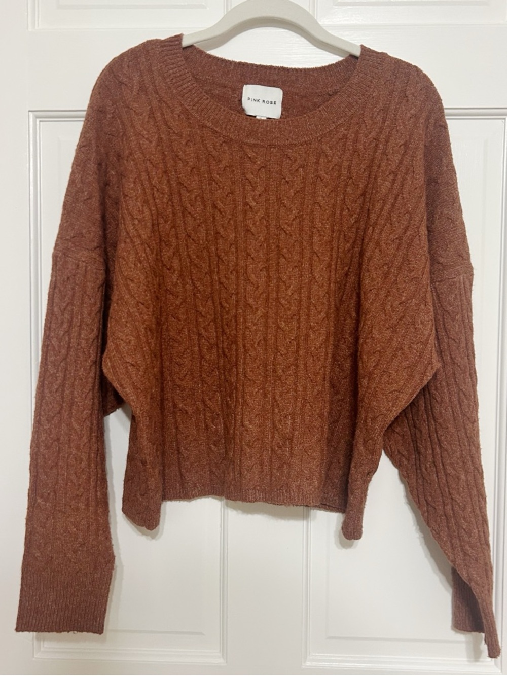 Pink Rose Cable Knit Sweater in Rust